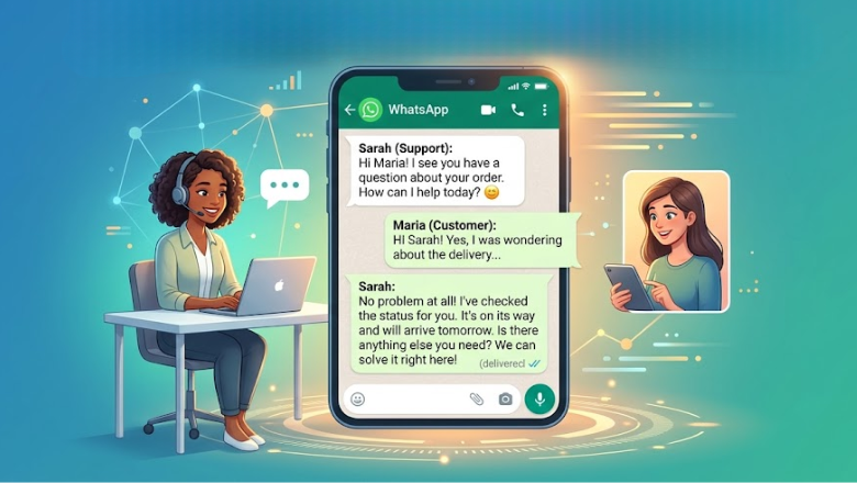 Illustration of a personal support interaction on a smartphone, highlighting how a fast WhatsApp marketing strategy creates meaningful, direct connections between customers and support agents.